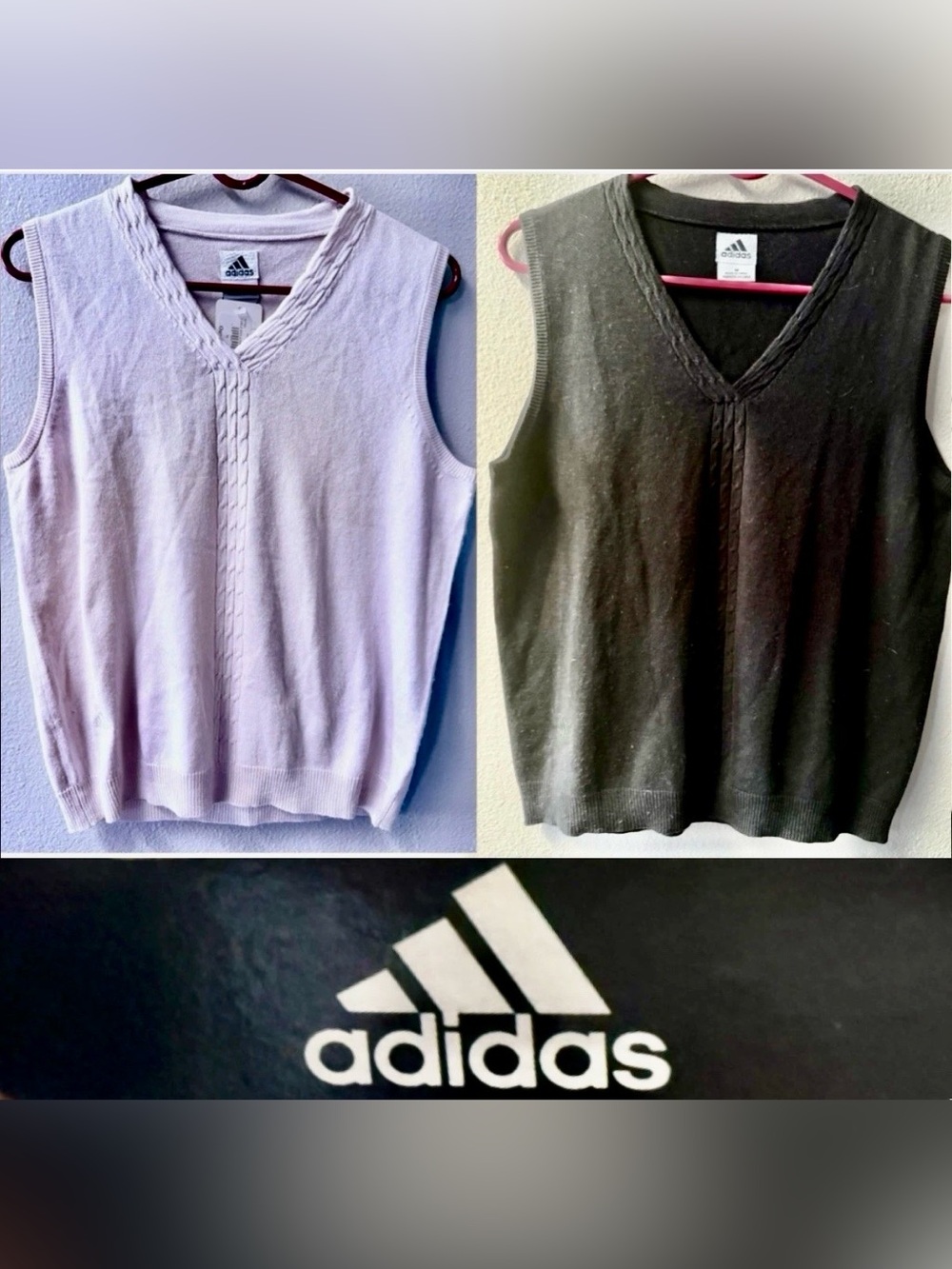 VINTAGE ADIDAS KNIT GOLF SWEATER VESTS PETAL PINK/BLK. WOMENS M~LOT OF 2~NWT*